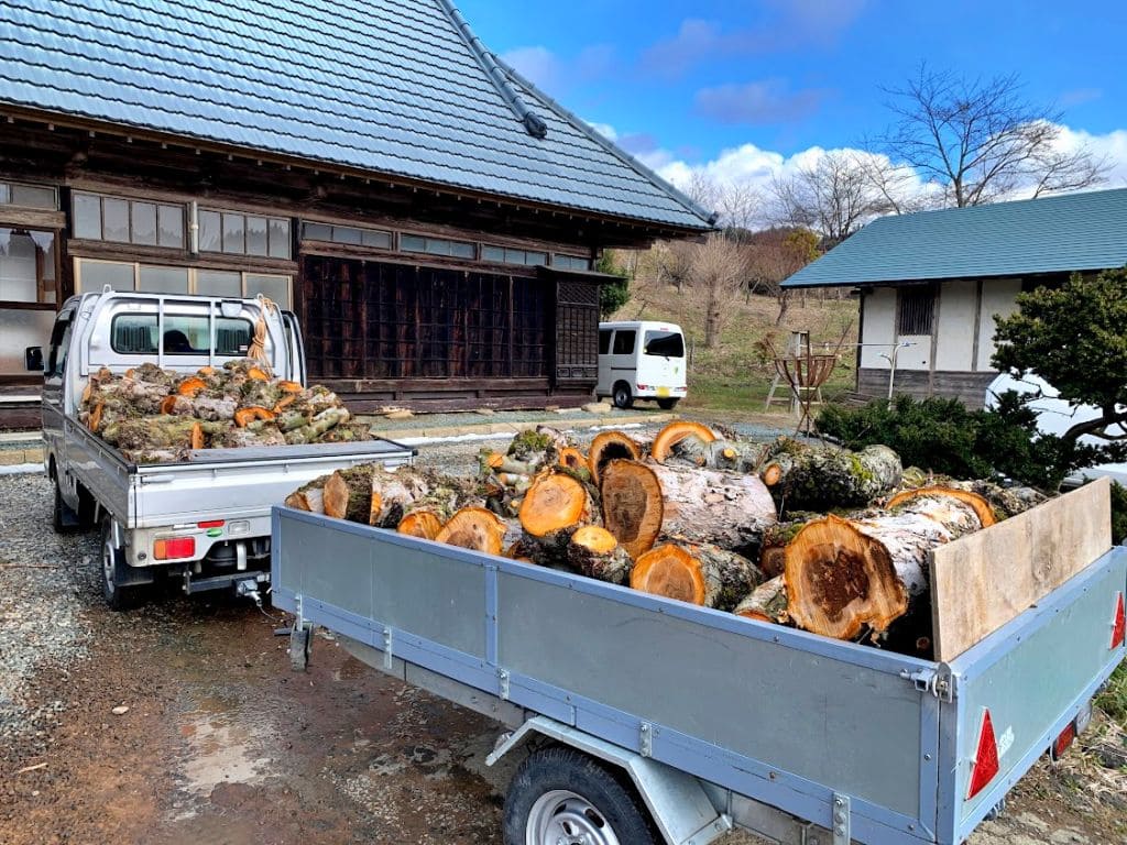 大ヶ生でりんごの木の薪割り1