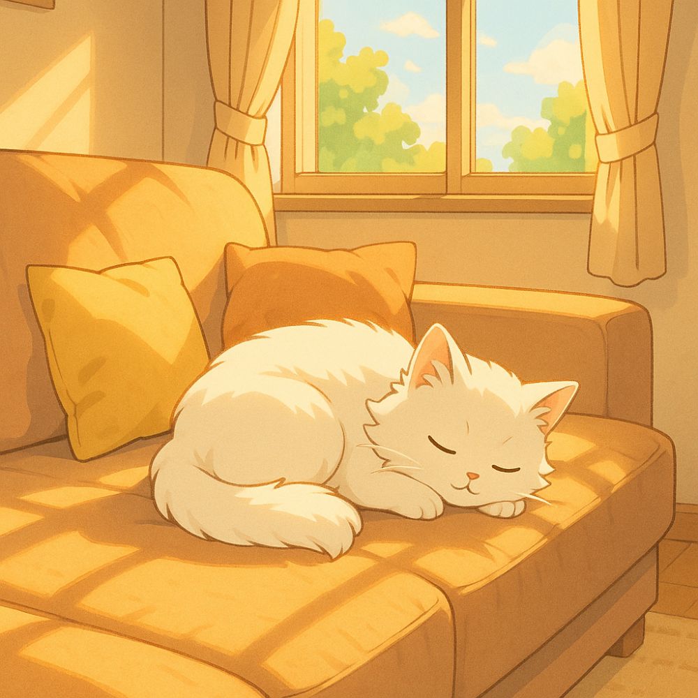 日差しの中で眠る白猫