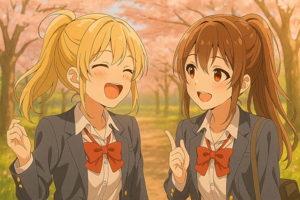 桜の下で笑う友達