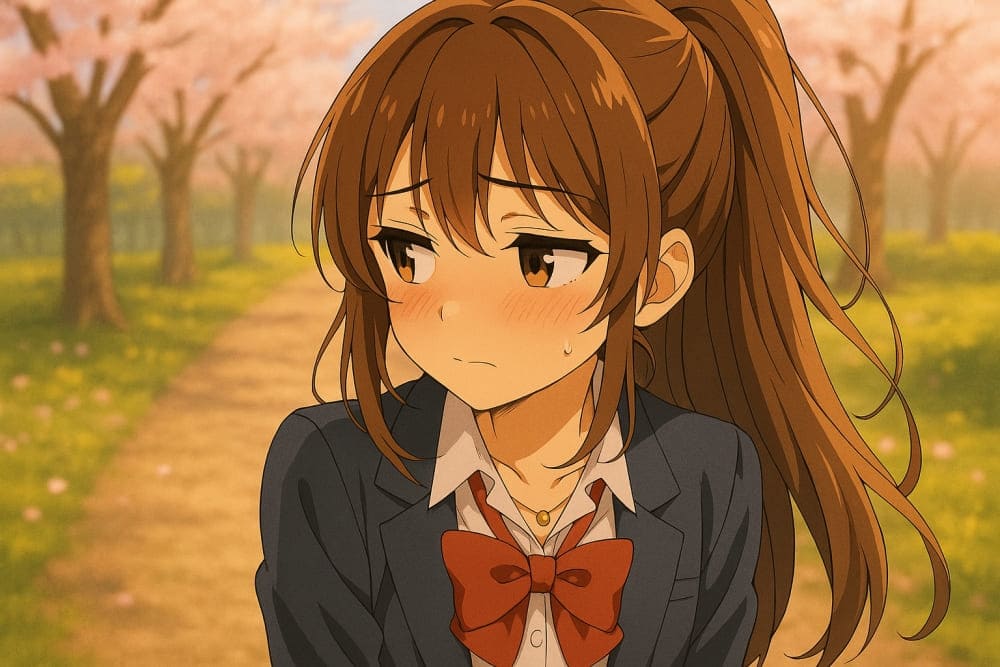 桜の下の恥ずかしがり屋の少女