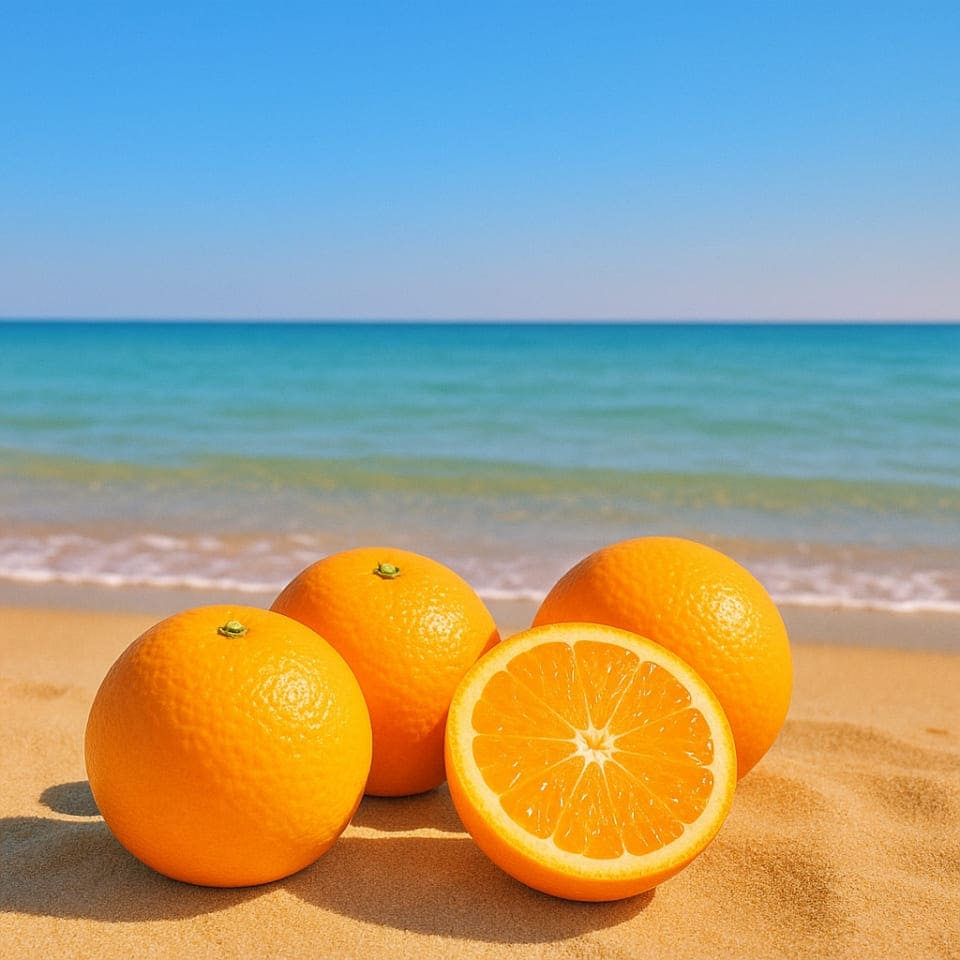 オレンジと海の春風景