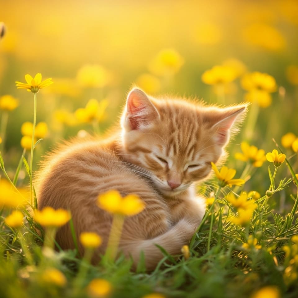 ひなたぼっこの子猫（Google Gemini）