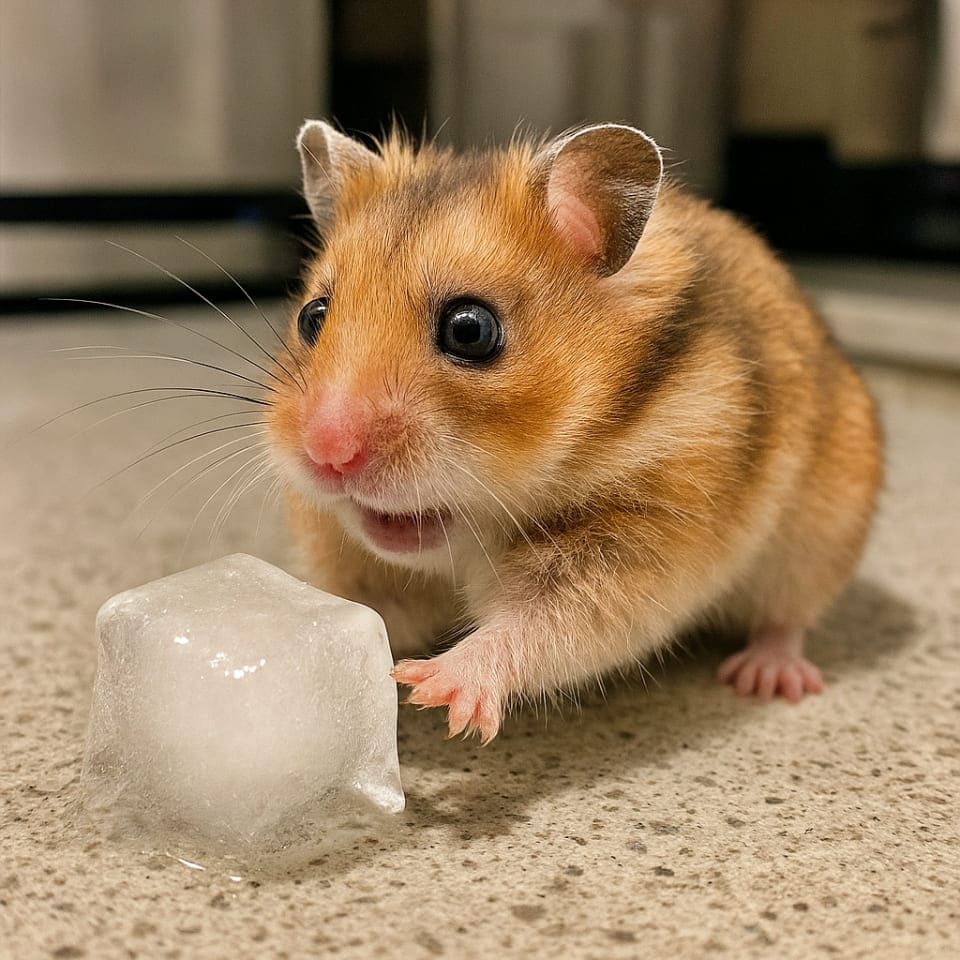 氷にびっくりハムスター