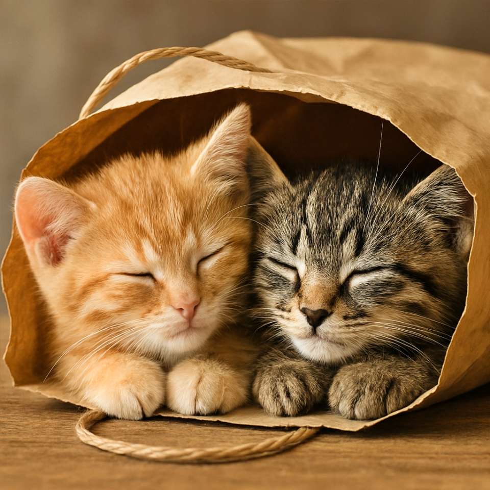 紙袋の中に…発見！ねこふたつ♡（Copilot）