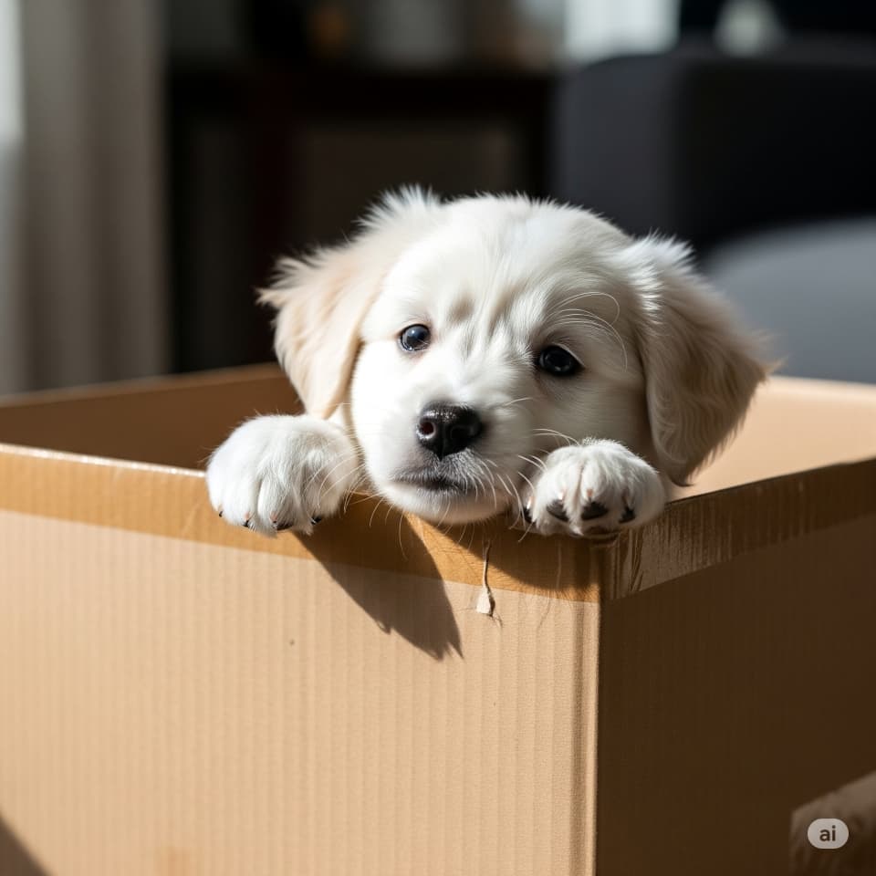 箱にハマった子犬