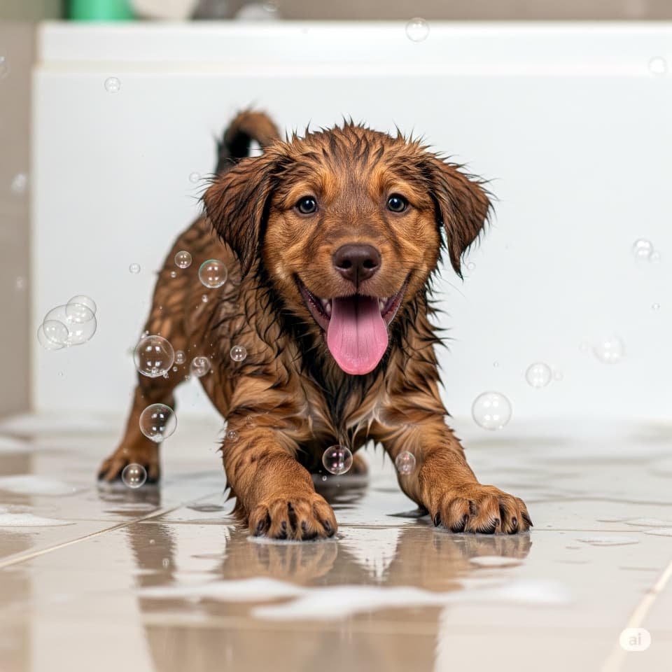 泡まみれ子犬
