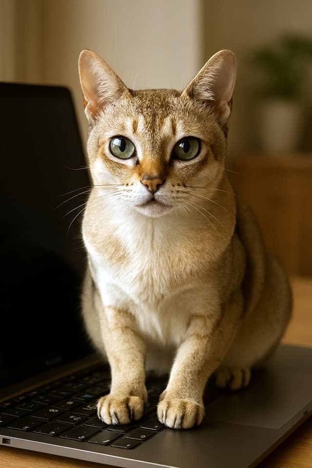 ラップトップと猫の穏やかな瞬間