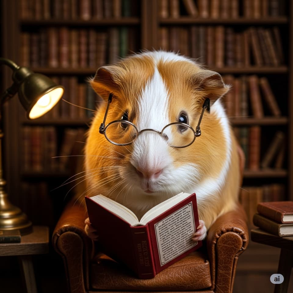 メガネの読書家モルモット