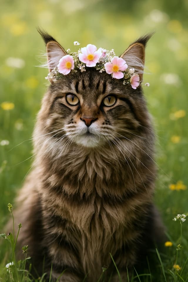 Flower Crown Beauty（花冠の美猫）（Copilot）