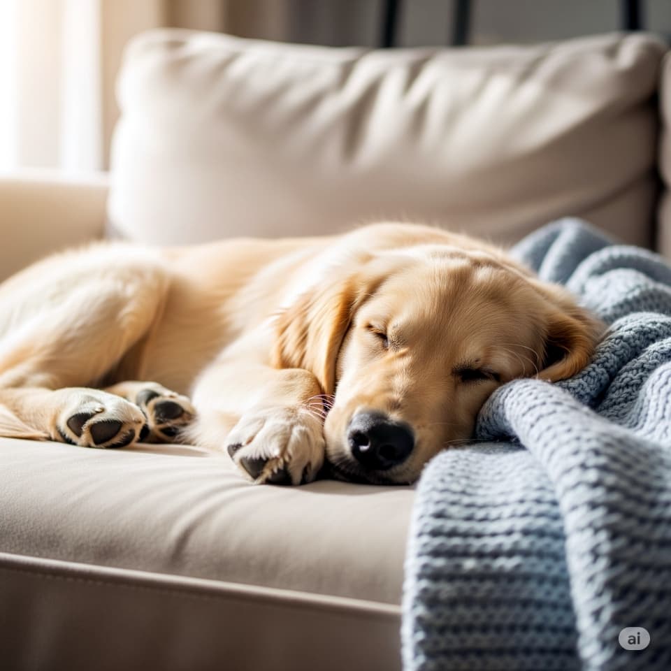 ソファでだらける子犬