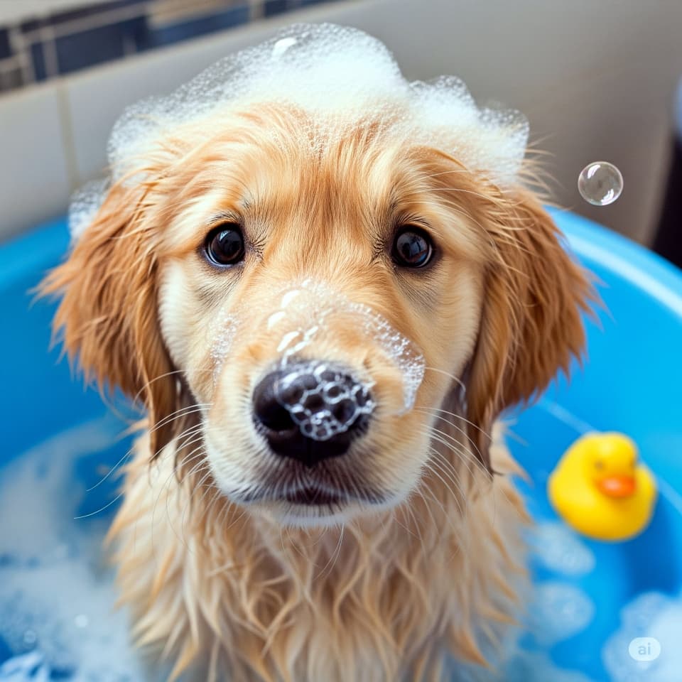 泡だらけの子犬