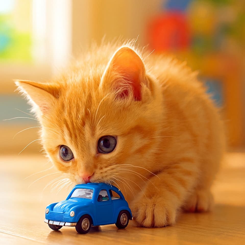 おもちゃの車にかぷっ（Copilot）