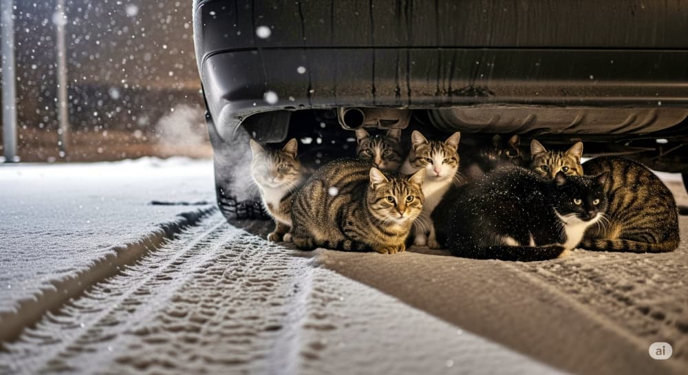 【車の下はあったかい?】エンジンの余熱に集まる猫たち