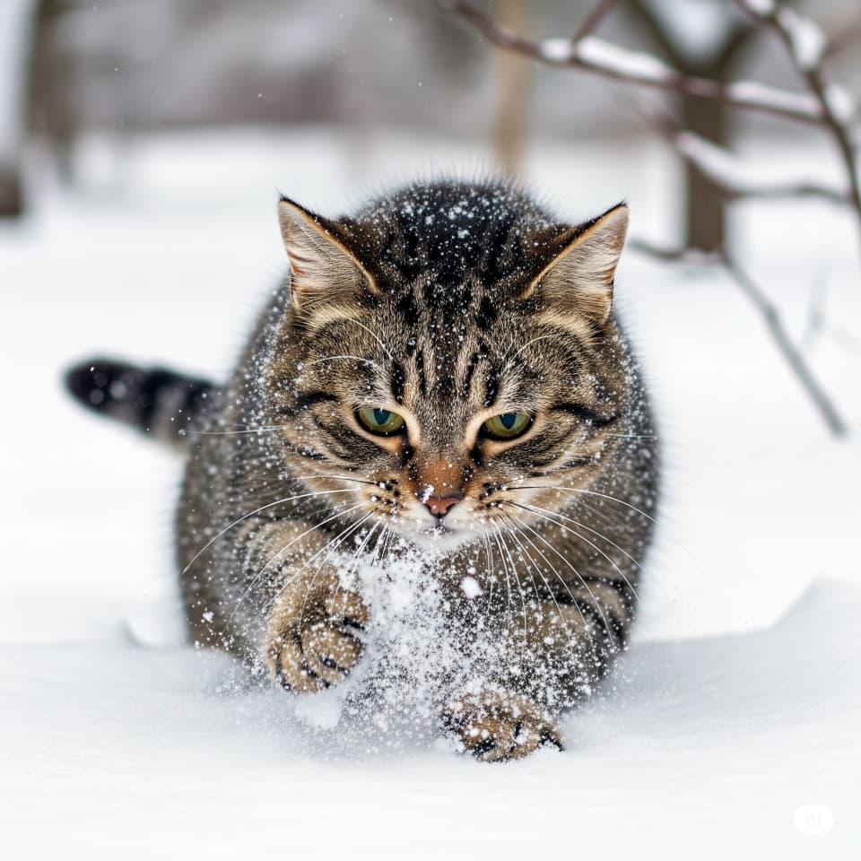 雪の下で何かを掘る猫