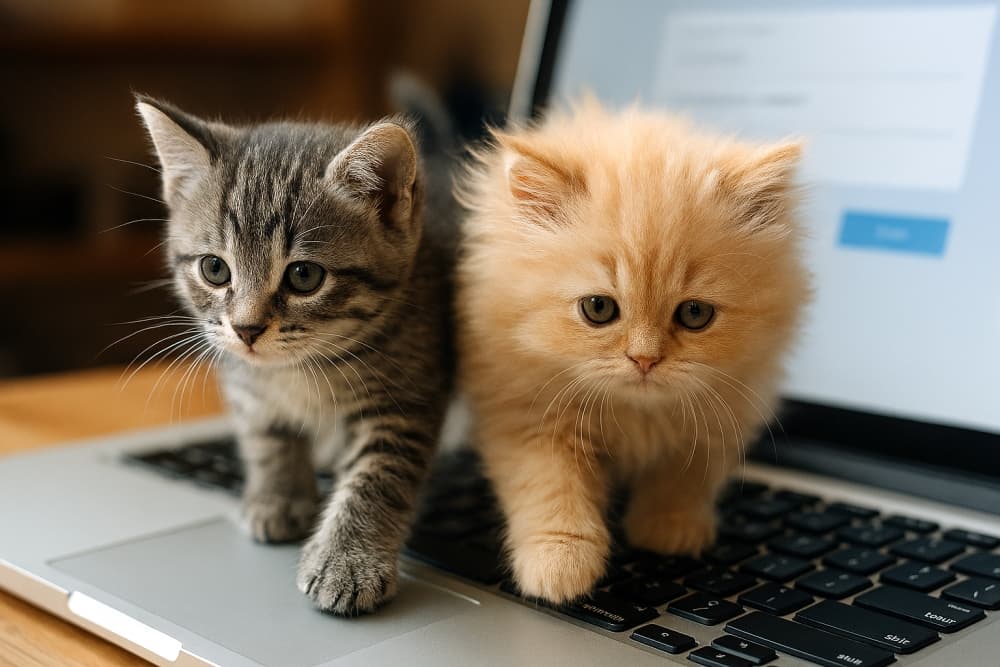 「にゃんとも忙しい午後。」"A purr-fectly busy afternoon."（Copilot）