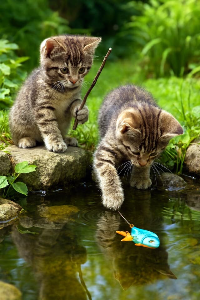 魚釣りごっこ (Fishing by the Pond)（Copilot）