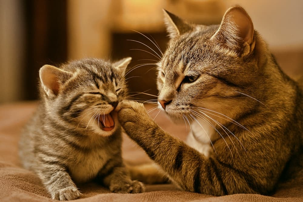 子猫をなだめる母猫(泣き止ませシーン)(Copilot)