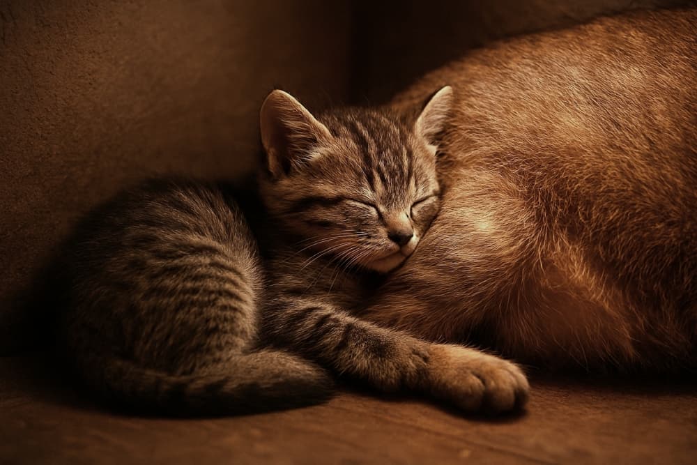 安心して眠る母子猫（Copilot）