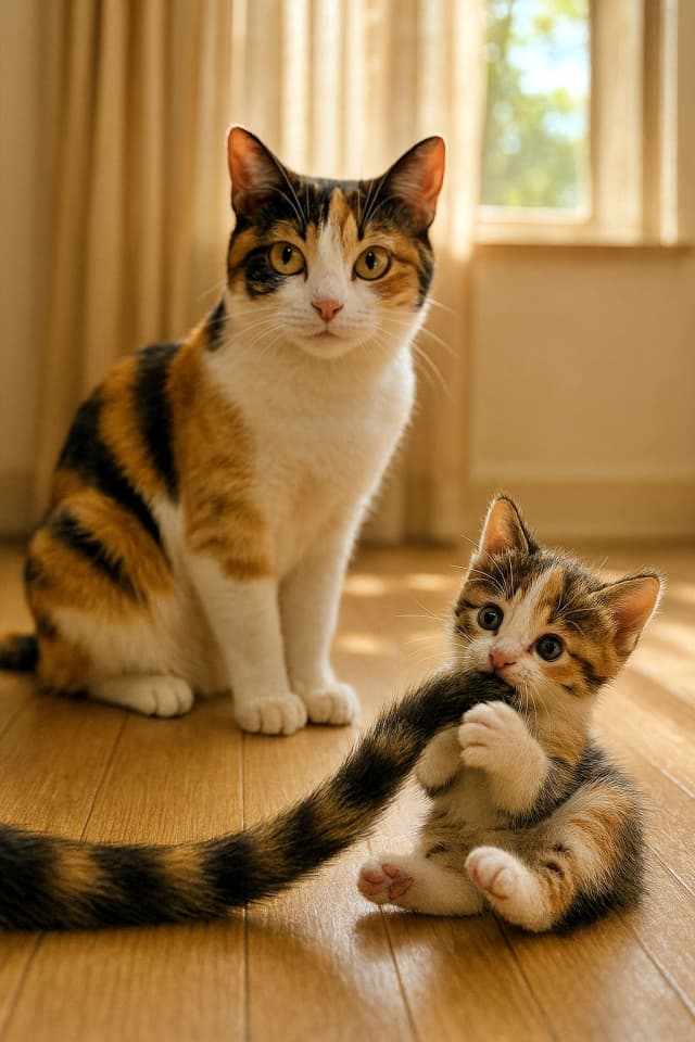 三毛猫の親子