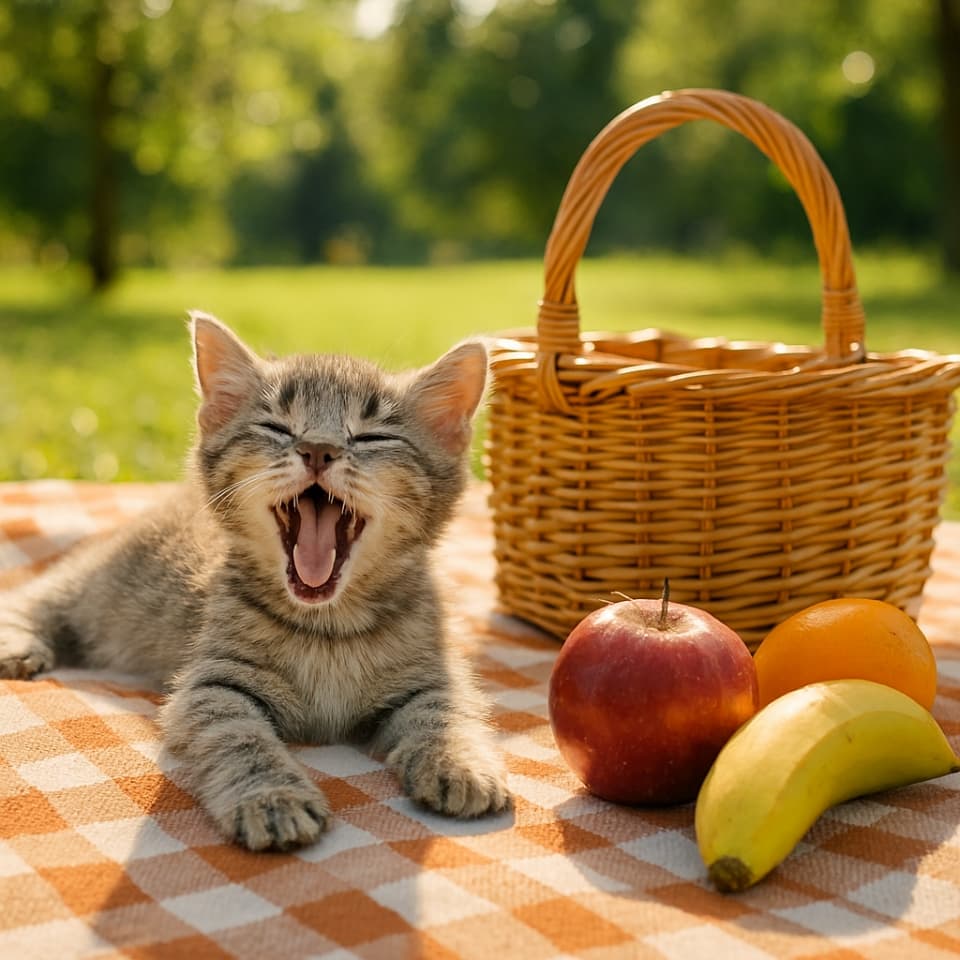 ピクニックブランケットの上で