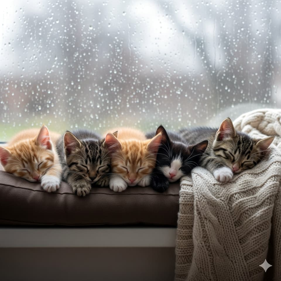 雨の日の窓辺でしっとりスヤスヤ
