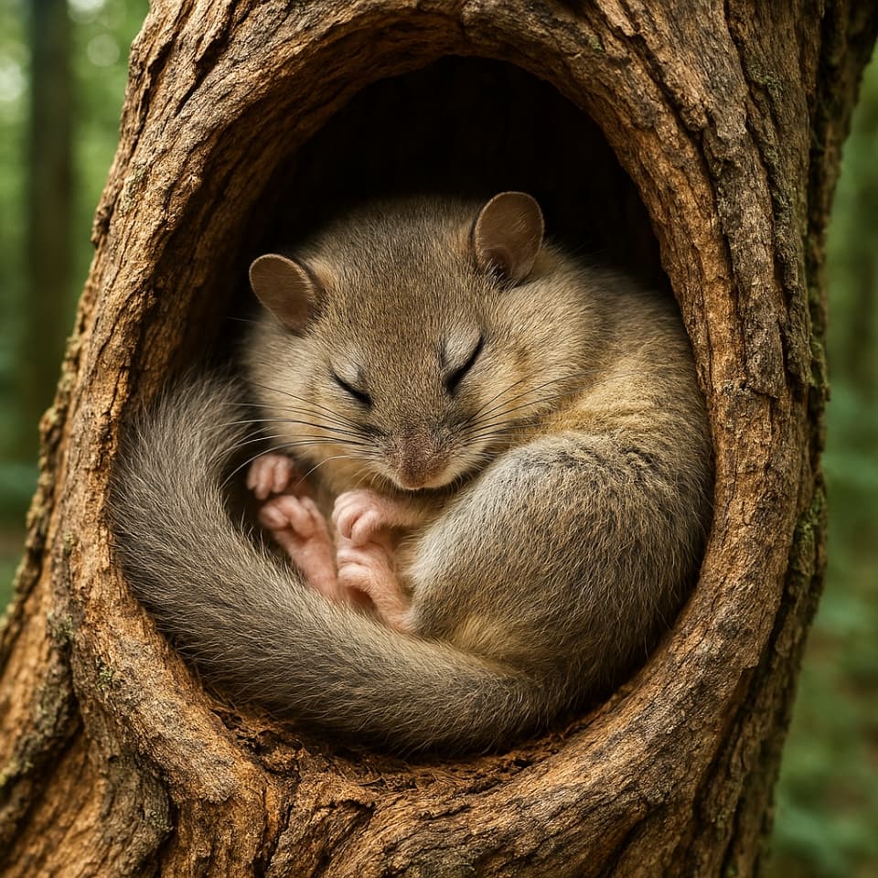 木の洞で眠るヤマネ