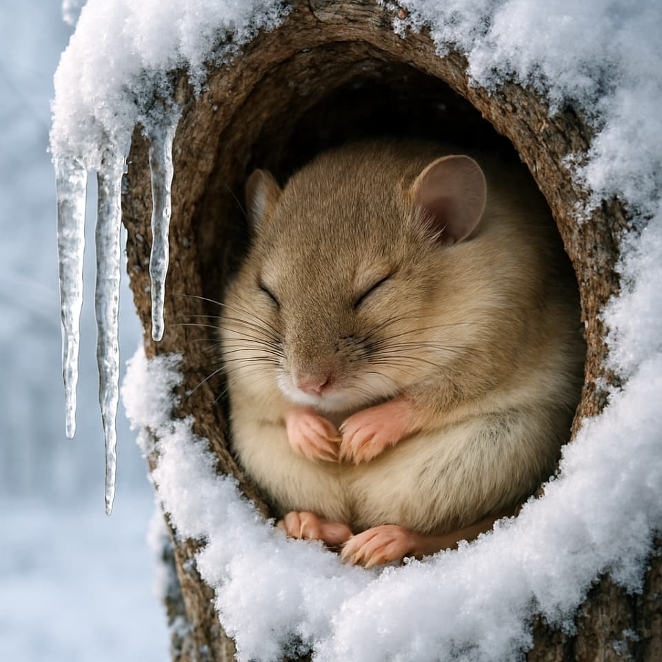 つららの横で冬眠