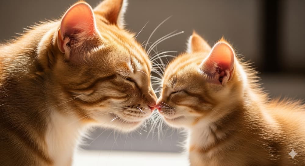鼻をすり合わせる母猫と子猫
