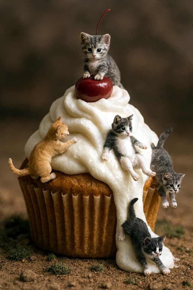 「ちび猫たちのカップケーキ火山大冒険」(Chibi Neko-tachi no Cupcake Kazan Daibōken — “The Mini-Kittens’ Cupcake Volcano Adventure”)