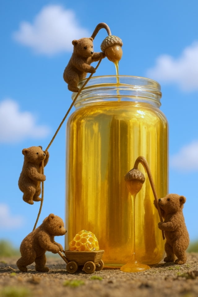 小さなクマたちのハチミツ作業