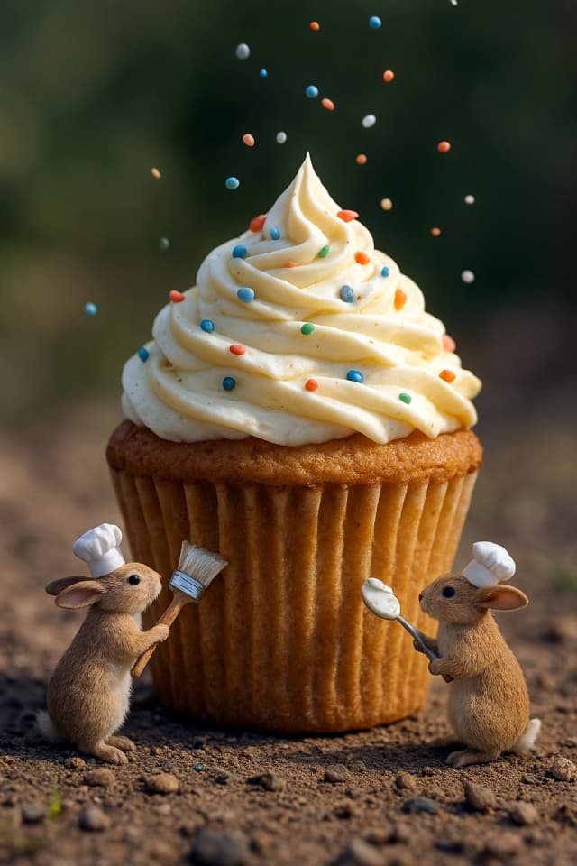 うさぎと巨大カップケーキ