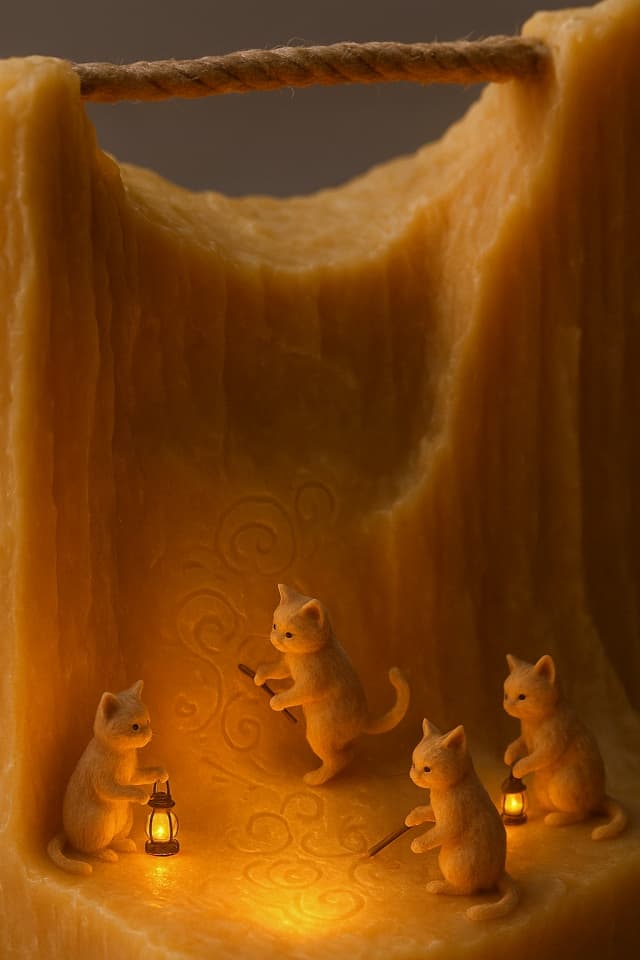 ミニチュア猫とろうそくの光