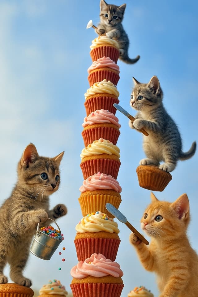 子猫たちのカップケーキタワー