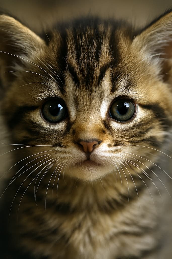 まっすぐ見つめる子猫のド正面アップ