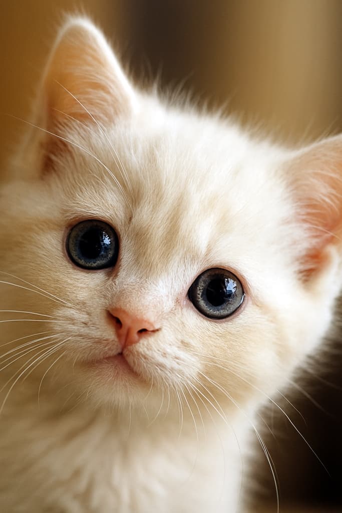 首かしげ白子猫のキョトン顔