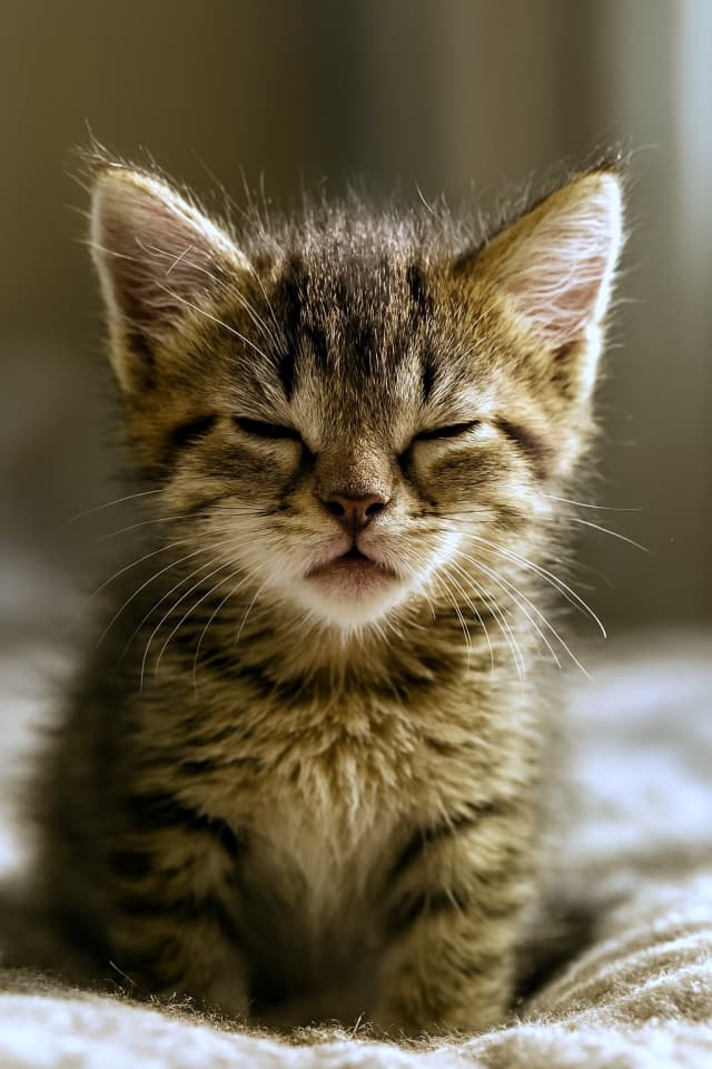 寝起きで毛が乱れた子猫